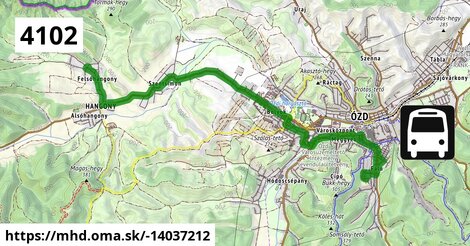 4102: Ózd, autóbusz-állomás = >  Ózd, kórház = >  Ózd, autóbusz-állomás = >  Ózd, ruhagyár = >  Szentsimon, autóbusz-váróterem = >  Hangony, felső