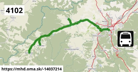 4102: Ózd, autóbusz-állomás = >  Ózd, ruhagyár = >  Szentsimon, autóbusz-váróterem = >  Hangony, felső = >  Kissikátor, kultúrház = >  Domaháza, posta