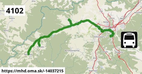 4102: Ózd, autóbusz-állomás = >  Ózd, kórház = >  Ózd, autóbusz-állomás = >  Ózd, ruhagyár = >  Szentsimon, autóbusz-váróterem = >  Hangony, felső = >  Kissikátor, kultúrház = >  Domaháza, posta