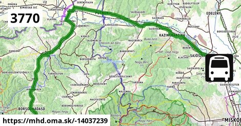 3770: Borsodnádasd, Petőfi tér forduló = >  Ózd, autóbusz-állomás = >  Miskolc, autóbusz-állomás