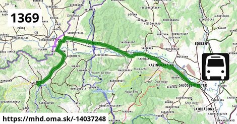 1369: Ózd, autóbusz-állomás = >  Miskolc, autóbusz-állomás = >  Hajdúnánás, autóbusz-váróterem = >  Nyíregyháza, autóbusz-állomás