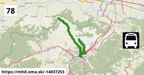 78: Autóbusz-állomás = >  Szenna, forduló = >  Susa, autóbusz-forduló = >  Szenna, forduló = >  Autóbusz-állomás