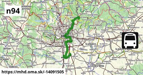 N94: Bílovice nad Svitavou, žel. stanice ⇒ Modřice, Olympia