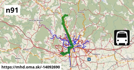 N91: Starý Lískovec, Labská ⇒ Lelekovice, u kříže