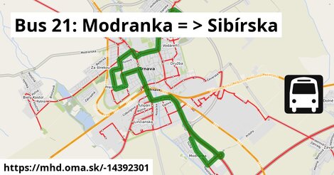 Bus 21: Modranka = >  Sibírska