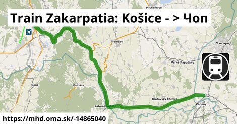 Train Zakarpatia: Košice - >  Чоп