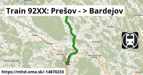 Train 92XX: Prešov - >  Bardejov