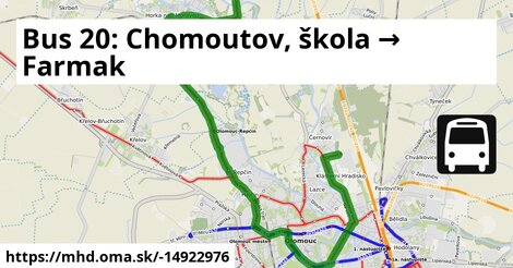 Bus 20: Chomoutov, škola → Farmak