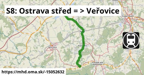 S8: Ostrava střed = >  Veřovice