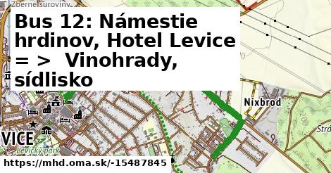 Bus 12: Námestie hrdinov, Hotel Levice = >  Vinohrady, sídlisko