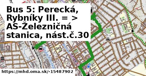 Bus 5: Perecká, Rybníky III. = >  AS-Železničná stanica, nást.č.30