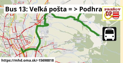 Bus 13: Veľká pošta = >  Podhradík