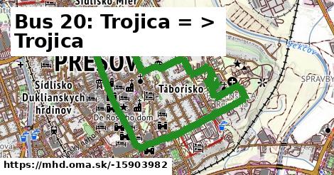 Bus 20: Trojica = >  areál Nemocnice = >  Trojica