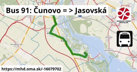 Bus 91: Čunovo = >  Jasovská