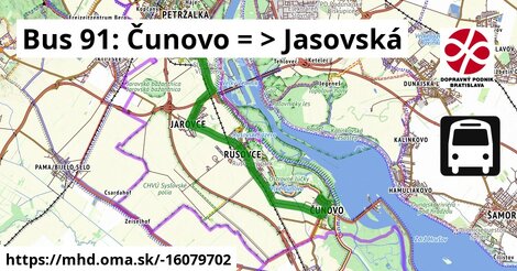 Bus 91: Čunovo = >  Jasovská