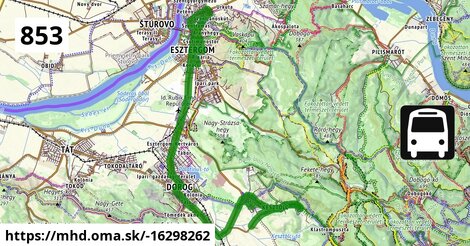 853 "S" v: Kesztölc, major = >  Kesztölc, sportpálya = >  Kesztölc, autóbusz-foduló = >  Dorog, Volán telep = >  Esztergom, Dobozi Mihály utca = >  Esztergom, vasútállomás