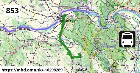 853 "A": Esztergom, vasútállomás = >  Esztergom, Dobozi Mihály utca = >  Esztergom, vasútállomás = >  Dorog, Volán telep = >  Leányvár, autóbusz-forduló = >  Piliscsév, autóbusz-forduló