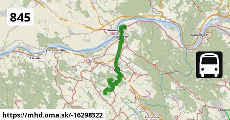 845 "A": Esztergom, Bánomi lakótelep = >  Esztergom, vasútállomás = >  Dorog, Volán telep = >  Csolnok, Rákóczi telep = >  Csolnok, XII. akna = >  Dorog, Volán telep