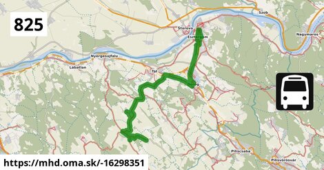 825 "B": Esztergom, vasútállomás = >  Esztergom, Duna Múzeum = >  Esztergom, vasútállomás = >  Nagysáp, autóbusz-forduló = >  Epöl, községháza = >  Szomor, autóbusz-váróterem