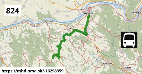 824 "F": Esztergom, vasútállomás = >  Nagysáp, autóbusz-forduló = >  Bajna, híd = >  Tarján, autóbusz-váróterem = >  Tatabánya, autóbusz-állomás