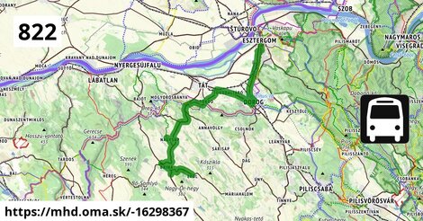 822 "A": Esztergom, vasútállomás = >  Nagysáp, autóbusz-forduló = >  Epöl, községháza = >  Gyarmatpuszta = >  Tatabánya, autóbusz-állomás