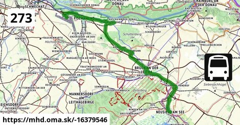 Bus 273: Neusiedl am See Hauptplatz = >  Flughafen Wien Busterminal (über Neusiedl am See Pannonia Shopping Park und Göttlesbrunn Volksschule)