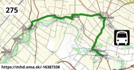 Bus 275: Potzneusiedl Untere Hauptstraße = >  Rohrau Untere Hauptstraße (über Prellenkirchen Ortsmitte)