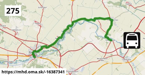 Bus 275: Potzneusiedl Untere Hauptstraße = >  Bruck an der Leitha Bahnhof (über Prellenkirchen Ortsmitte)