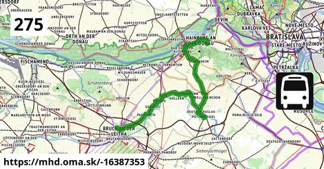 Bus 275: Hainburg an der Donau Josef-Maurer-Gasse = >  Bruck an der Leitha Gymnasium/HAK