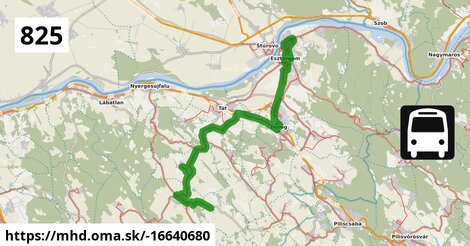 825 "E": Esztergom, vasútállomás = >  Esztergom, Dobozi Mihály utca = >  Esztergom, vasútállomás = >  Nagysáp, autóbusz-forduló = >  Epöl, községháza