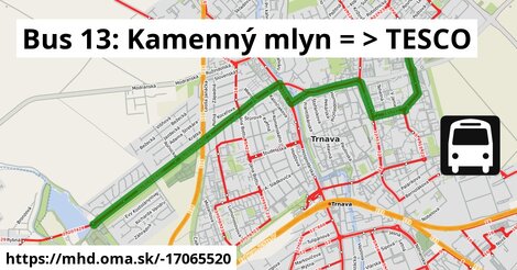 Bus 13: Kamenný mlyn = >  TESCO