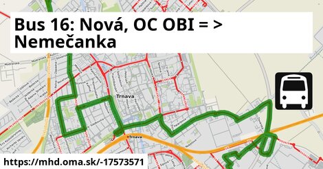 Bus 16: Nová, OC OBI = >  Nemečanka