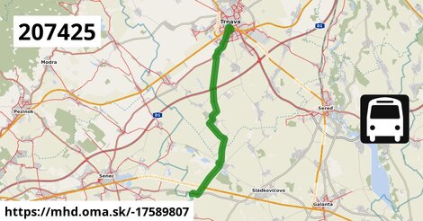 Bus 207425: Trnava = >  Voderady = >  Pusté Úľany