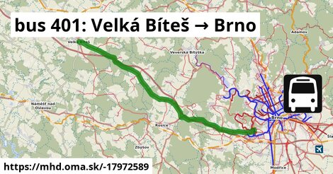 bus 401: Velká Bíteš → Brno