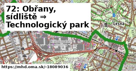 72: Obřany, sídliště ⇒ Technologický park