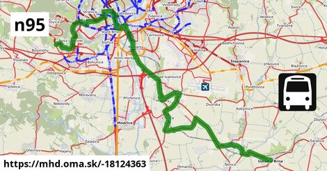 N95: Kamenný vrch ⇒ Holásky ⇒ Chrlice, smyčka ⇒ Újezd u Brna, městský úřad