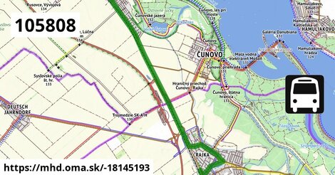 Bus 105808: Stn. Rusovce = >  Rajka, Autóbuszforduló = >  Rajka, benzinkút