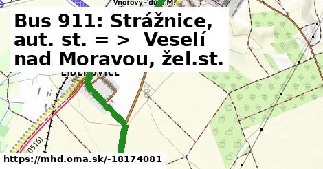 Bus 911: Strážnice, aut. st. = >  Veselí nad Moravou, žel.st.