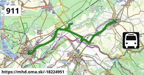 Bus 911: Strážnice, aut. st. = >  Rohatec, Soboňky = >  Hodonín, aut.nádr.