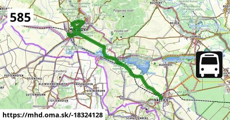 Bus 585: Valtice, aut.st. = >  Mikulov, Gagarinova = >  Mikulov, žel.st.