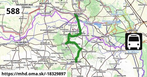 Bus 588: Poysdorf, Dreifaltigkeitsplatz = >  Mikulov, žel.st.
