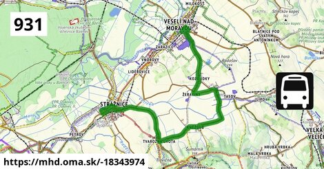 Bus 931: Veselí nad Moravou, žel.st. = >  Kněždub = >  Strážnice, ZŠMK