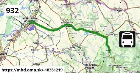Bus 932: Suchov, točna = >  Veselí nad Moravou, žel.st.