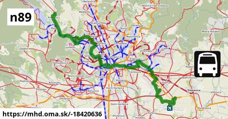 N89: Letiště Tuřany ⇒ Airport Park ⇒ Kníničky, U Luhu