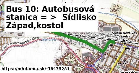 Bus 10: Autobusová stanica = >  Sídlisko Západ,kostol