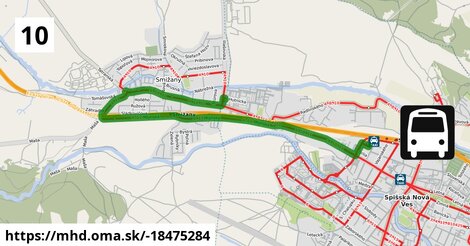 Bus 10: Sídlisko Západ,kostol = >  Smižany,žel. zastávka = >  Autobusová stanica