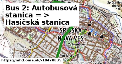 Bus 2: Autobusová stanica = >  Hasičská stanica
