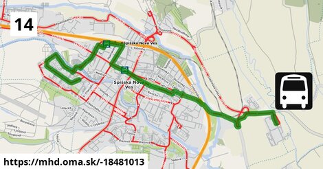 Bus 14: Tr.1.mája,Komenského = >  Autobusová stanica = >  Embraco