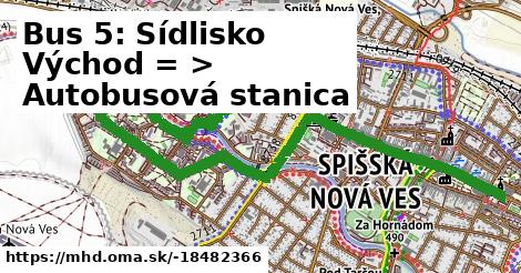 Bus 5: Sídlisko Východ = >  Autobusová stanica