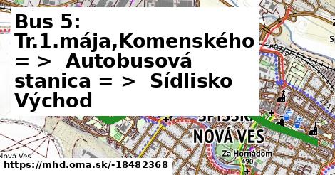 Bus 5: Tr.1.mája,Komenského = >  Autobusová stanica = >  Sídlisko Východ